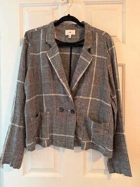 NWT bp Women’s Black Plaid Linen Blazer Jacket, size Medium